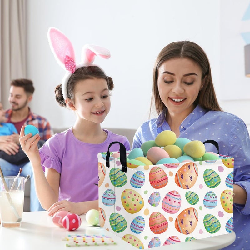 FXOCSHE FXOLCSHE Rectangular Easter basket,Easter basket empty,Kids Toy Storage Basket for baby Bedroom,Toy Gift Organizerm,Kids Storage Bin,Easter gift basket,Easter Home Decor(Cute eggs) - Image 2